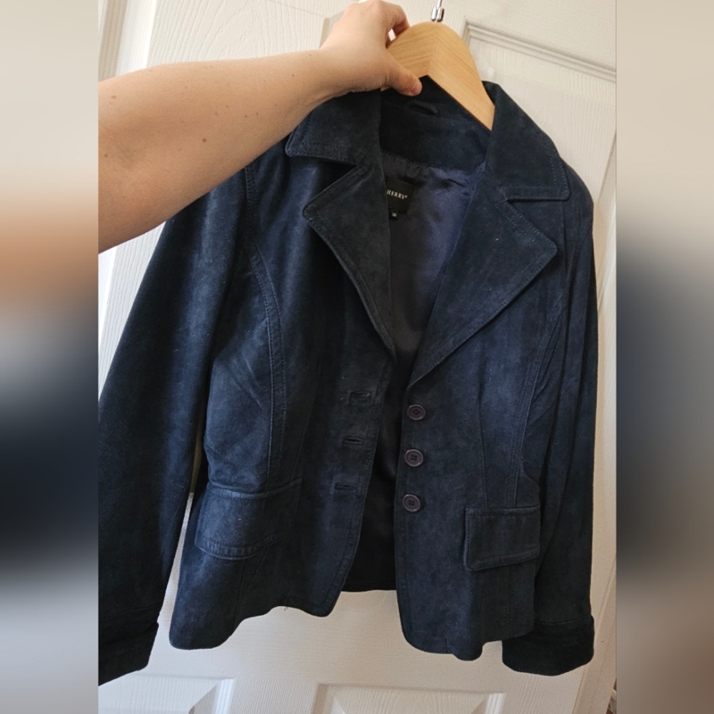 Women's Navy Real Suede Blazer Jacket